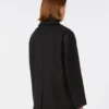 Płaszcz typu pea coat z bawełny i lnu o splocie koszykowym, czarny Płaszcz typu pea coat z bawełny i lnu o splocie koszykowym, czarny