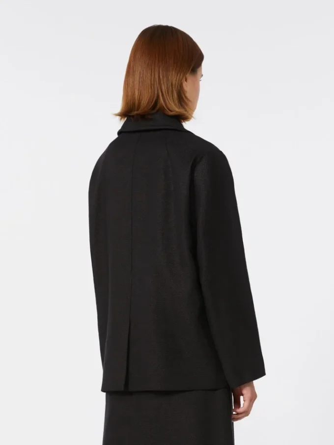 Płaszcz typu pea coat z bawełny i lnu o splocie koszykowym, czarny Płaszcz typu pea coat z bawełny i lnu o splocie koszykowym, czarny