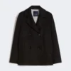 Płaszcz typu pea coat z bawełny i lnu o splocie koszykowym, czarny Płaszcz typu pea coat z bawełny i lnu o splocie koszykowym, czarny
