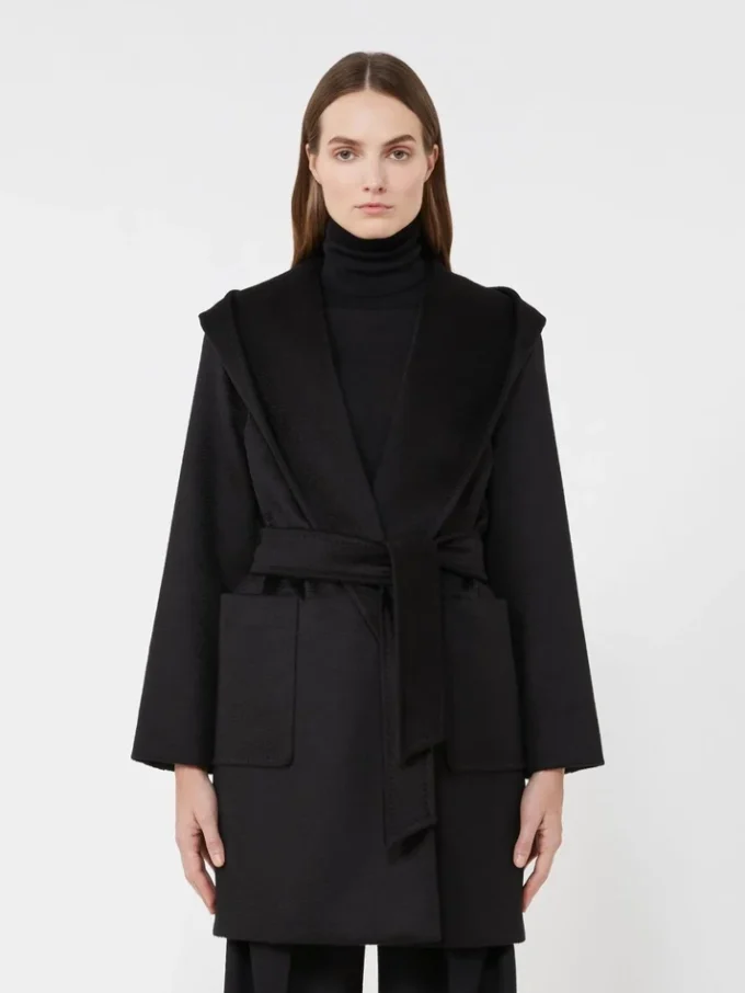 Płaszcz typu robe w kolorze camelowym, czarny Płaszcz typu robe w kolorze camelowym, czarny