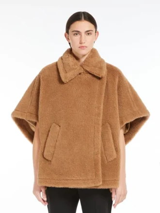 Peleryna z tkaniny teddy, kolor camel