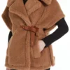 Peleryna z tkaniny teddy, kolor camel