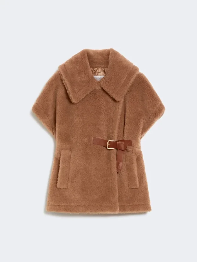 Peleryna z tkaniny teddy, kolor camel