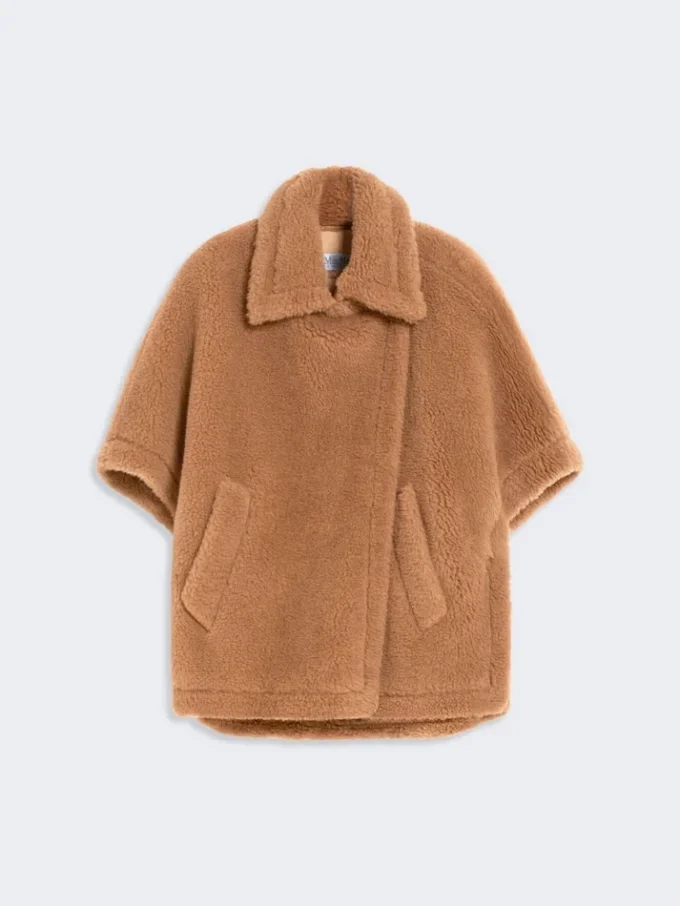 Peleryna z tkaniny teddy, kolor camel