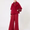 Peleryna z tkaniny typu teddy z alpaki i wełny, czerwona Peleryna z tkaniny typu teddy z alpaki i wełny, czerwona