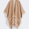 Ponczo z wełny żakardowej, kolor camel Ponczo z wełny żakardowej, kolor camel