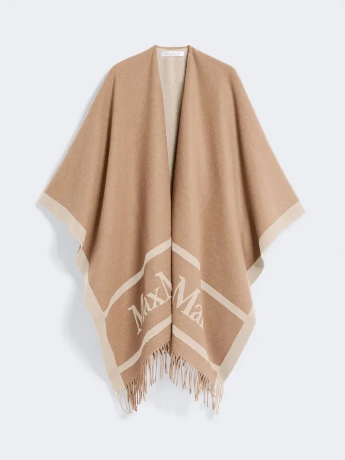 Ponczo z wełny żakardowej, kolor camel Ponczo z wełny żakardowej, kolor camel