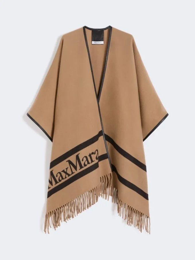 Ponczo z wełny żakardowej, kolor camel Ponczo z wełny żakardowej, kolor camel