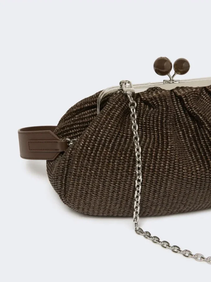 Średniej wielkości torebka Pasticcino o wyglądzie rafii, ciemnobrązowa Średniej wielkości torebka Pasticcino o wyglądzie rafii, ciemnobrązowa