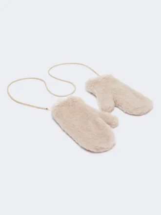 Rękawiczki z alpaki i wełnianej tkaniny typu teddy, beżowe