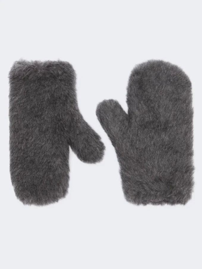 Rękawiczki z wełny i tkaniny z alpaki typu teddy, w kolorze średniej szarości Rękawiczki z wełny i tkaniny z alpaki typu teddy, w kolorze średniej szarości