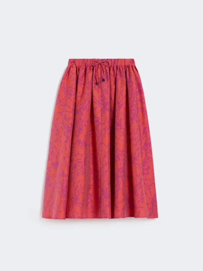 Spódnica midi z bawełny i jedwabiu w jacquard, kolor koralowy Spódnica midi z bawełny i jedwabiu w jacquard, kolor koralowy