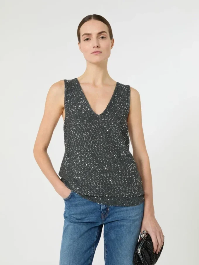 Sweter bez rękawów z cekinami, ciemnoszary Sweter bez rękawów z cekinami, ciemnoszary