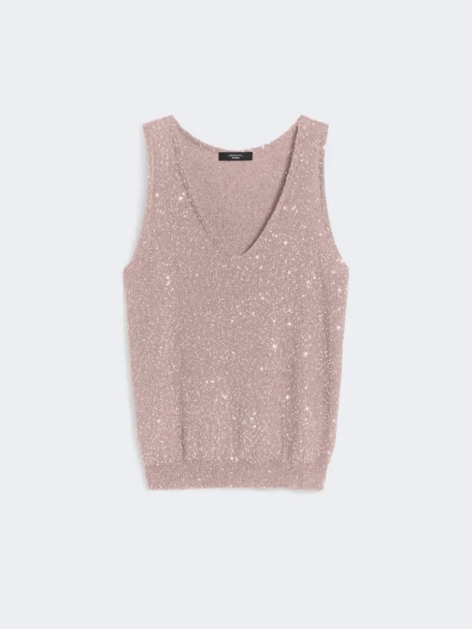 Sweter bez rękawów z cekinami, kolor antycznej róży Sweter bez rękawów z cekinami, kolor antycznej róży