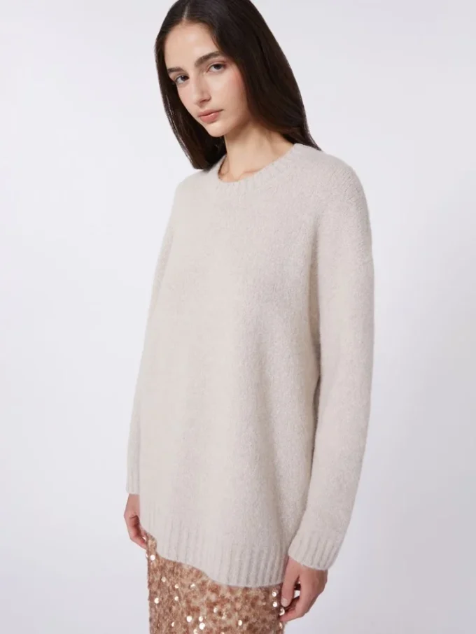 Sweter oversize z alpaki i bawełny, kolor piaskowy Sweter oversize z alpaki i bawełny, kolor piaskowy