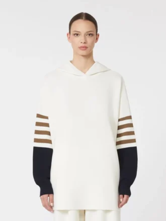Sweter oversize z dzianiny wełnianej, kolor kości słoniowej