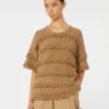 Sweter oversize z wiskozy z wzorem, kolor pustynny Sweter oversize z wiskozy z wzorem, kolor pustynny
