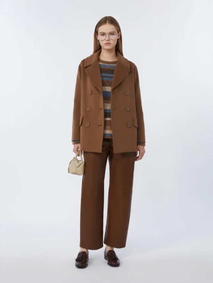 Wełniany płaszcz typu pea coat, kolor tytoniowy