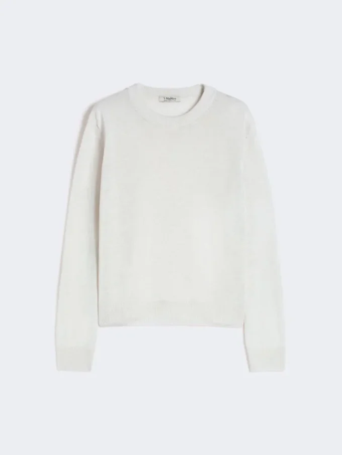 Sweter z dzianiny lnianej z okrągłym dekoltem, kolor mleczny Sweter z dzianiny lnianej z okrągłym dekoltem, kolor mleczny