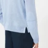 Sweter z dzianiny lnianej z okrągłym dekoltem, w kolorze błękitnym
