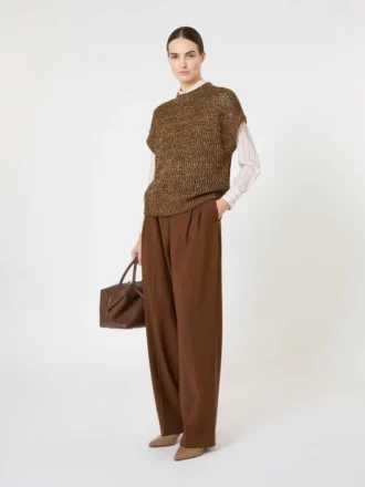 Sweter z dzianiny siateczkowej z cekinami, kolor orzechowy