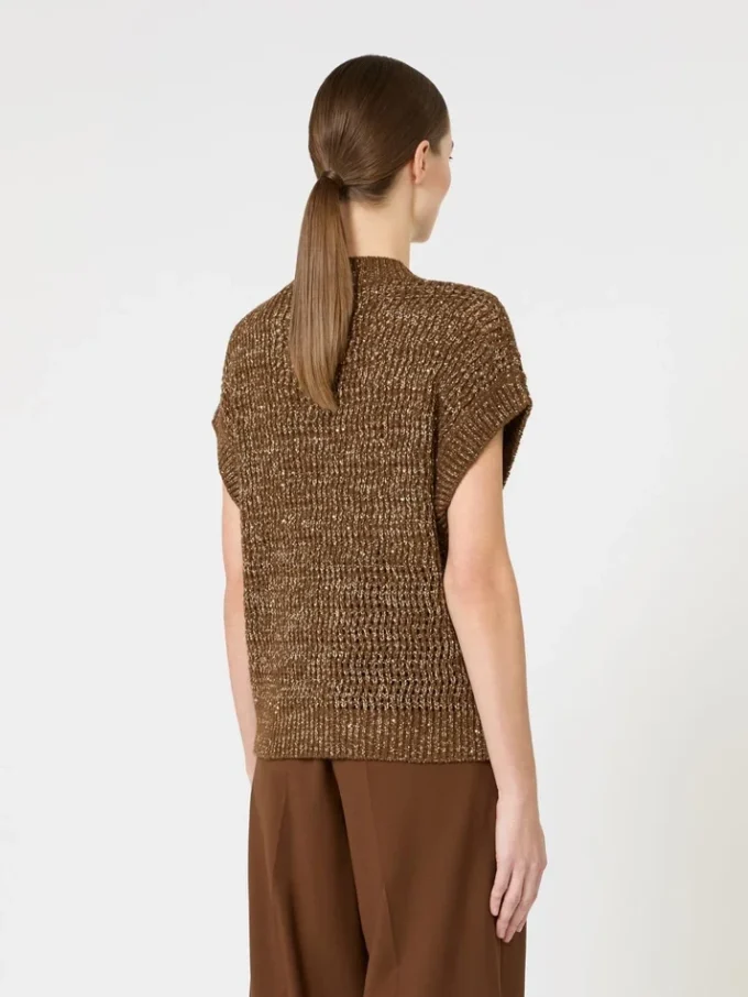 Sweter z dzianiny siateczkowej z cekinami, kolor orzechowy Sweter z dzianiny siateczkowej z cekinami, kolor orzechowy