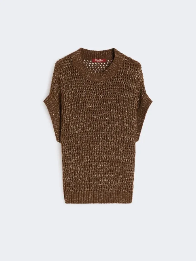 Sweter z dzianiny siateczkowej z cekinami, kolor orzechowy Sweter z dzianiny siateczkowej z cekinami, kolor orzechowy
