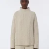 Sweter z golfem z dzianiny typu cable knit z wełny i kaszmiru, biały