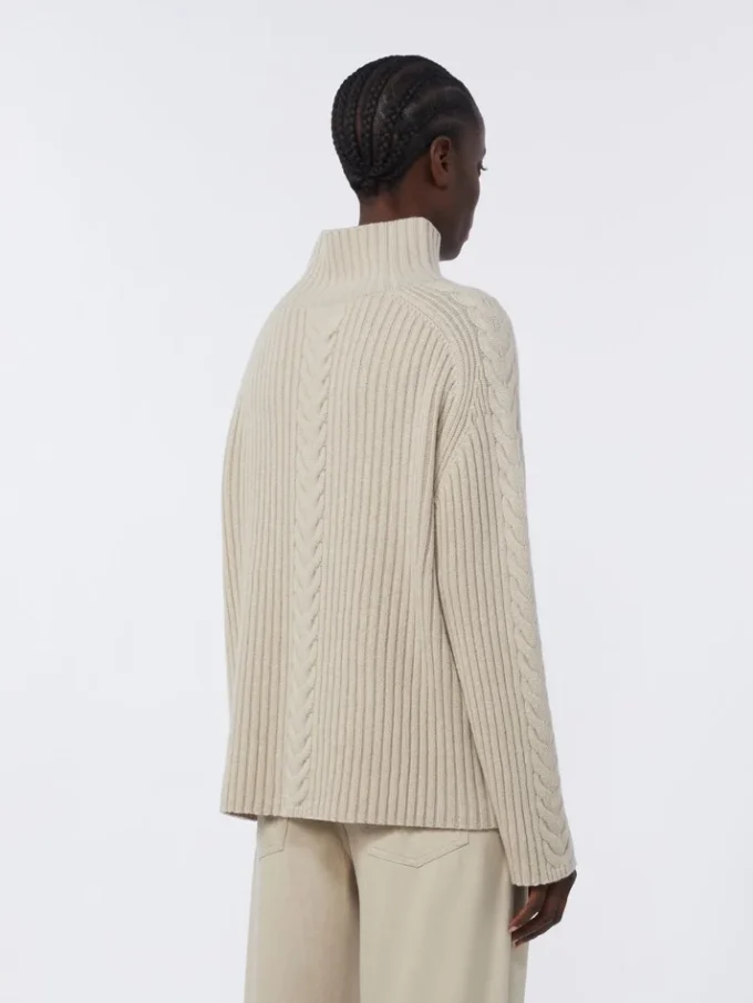 Sweter z golfem z dzianiny typu cable knit z wełny i kaszmiru, biały