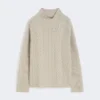Sweter z golfem z dzianiny typu cable knit z wełny i kaszmiru, biały