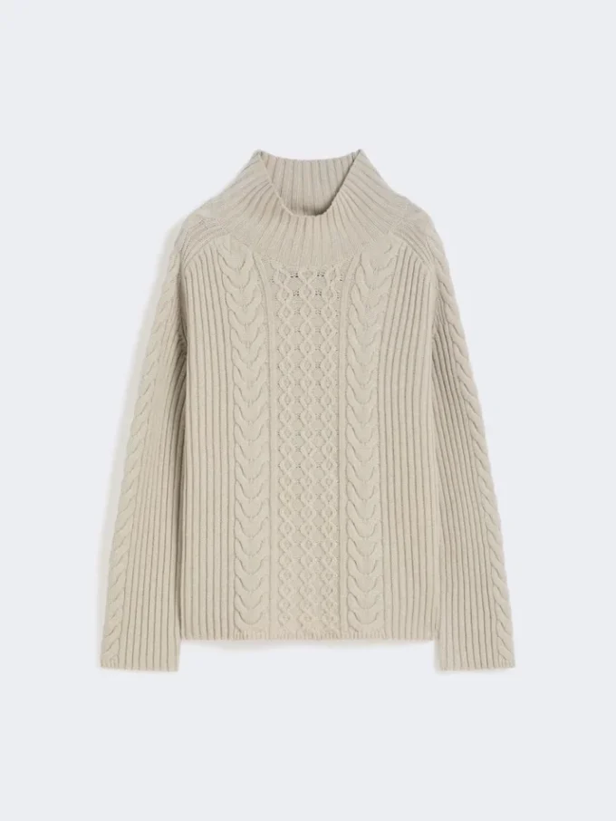 Sweter z golfem z dzianiny typu cable knit z wełny i kaszmiru, biały