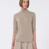 Sweter z golfem z wełny o splocie dżersejowym, brązowy Sweter z golfem z wełny o splocie dżersejowym, brązowy