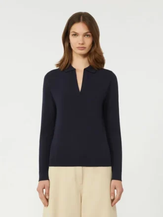 Sweter z golfem z wiskozy, granatowy