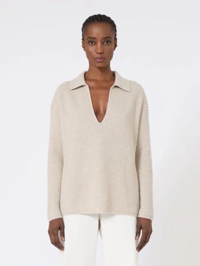 Sweter z kaszmiru w prążki, beżowy Sweter z kaszmiru w prążki, beżowy