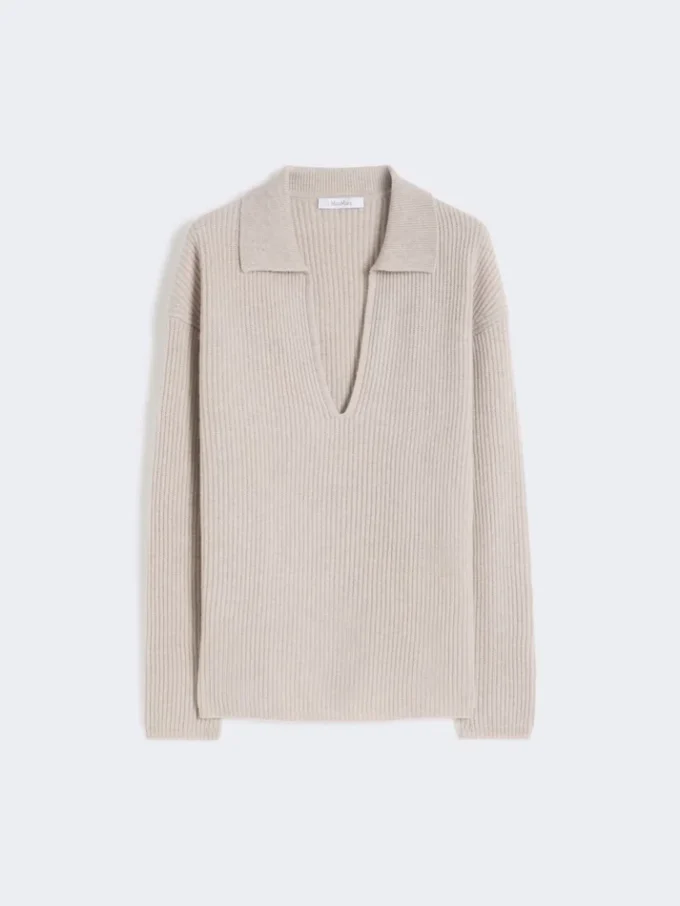 Sweter z kaszmiru w prążki, beżowy Sweter z kaszmiru w prążki, beżowy