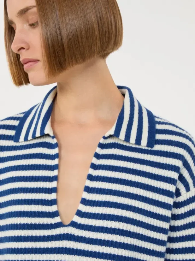 Sweter z kaszmiru w prążki, biało-niebieski Sweter z kaszmiru w prążki, biało-niebieski