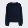 Sweter z kaszmiru z dekoltem w serek, granatowy Sweter z kaszmiru z dekoltem w serek, granatowy