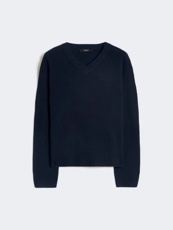 Sweter z kaszmiru z dekoltem w serek, granatowy Sweter z kaszmiru z dekoltem w serek, granatowy