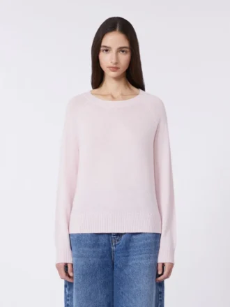 Sweter z kaszmiru z okrągłym dekoltem, różowy