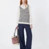 Sweter z prążkowanej przędzy bawełnianej, granatowy Sweter z prążkowanej przędzy bawełnianej, granatowy