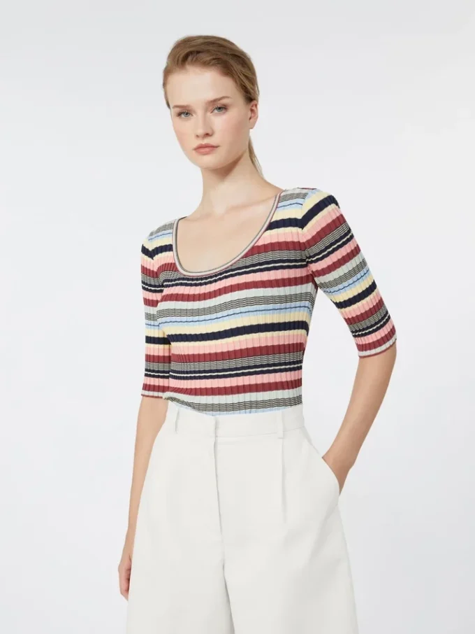 Sweter z prążkowanej przędzy wiskozowej z elastanu, wielokolorowy Sweter z prążkowanej przędzy wiskozowej z elastanu, wielokolorowy