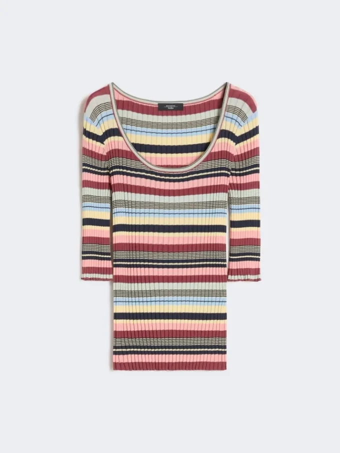 Sweter z prążkowanej przędzy wiskozowej z elastanu, wielokolorowy Sweter z prążkowanej przędzy wiskozowej z elastanu, wielokolorowy
