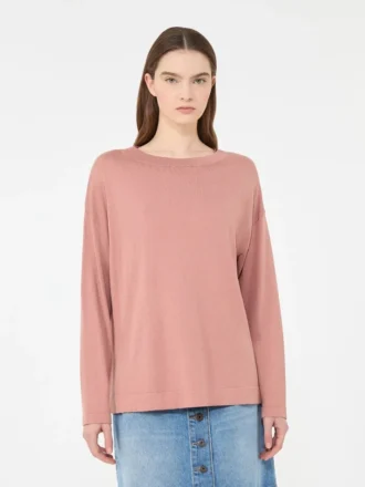 Sweter z przędzy jedwabnej i bawełnianej, różowy
