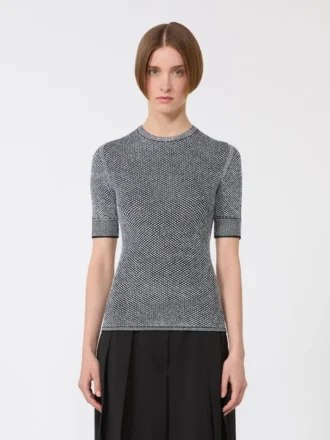 Sweter z siateczki z wiskozy z krótkim rękawem, biały czarny