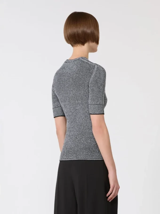 Sweter z siateczki z wiskozy z krótkim rękawem, biały czarny