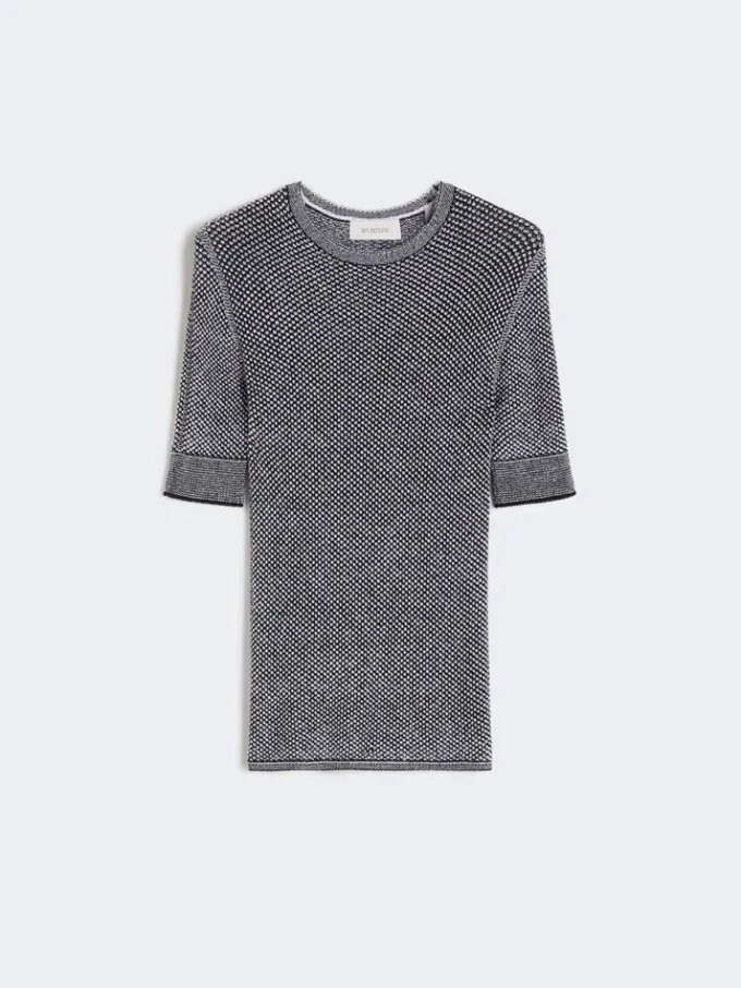 Sweter z siateczki z wiskozy z krótkim rękawem, biały czarny