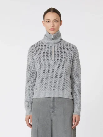 Sweter z wełny, kaszmiru i lureksu, jasnoszary