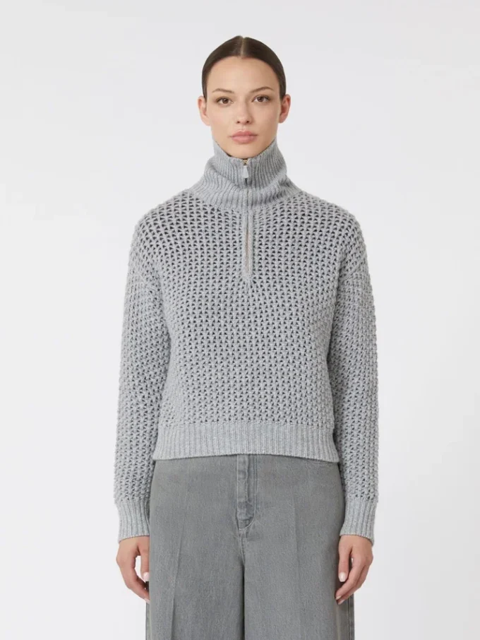 Sweter z wełny, kaszmiru i lureksu, jasnoszary