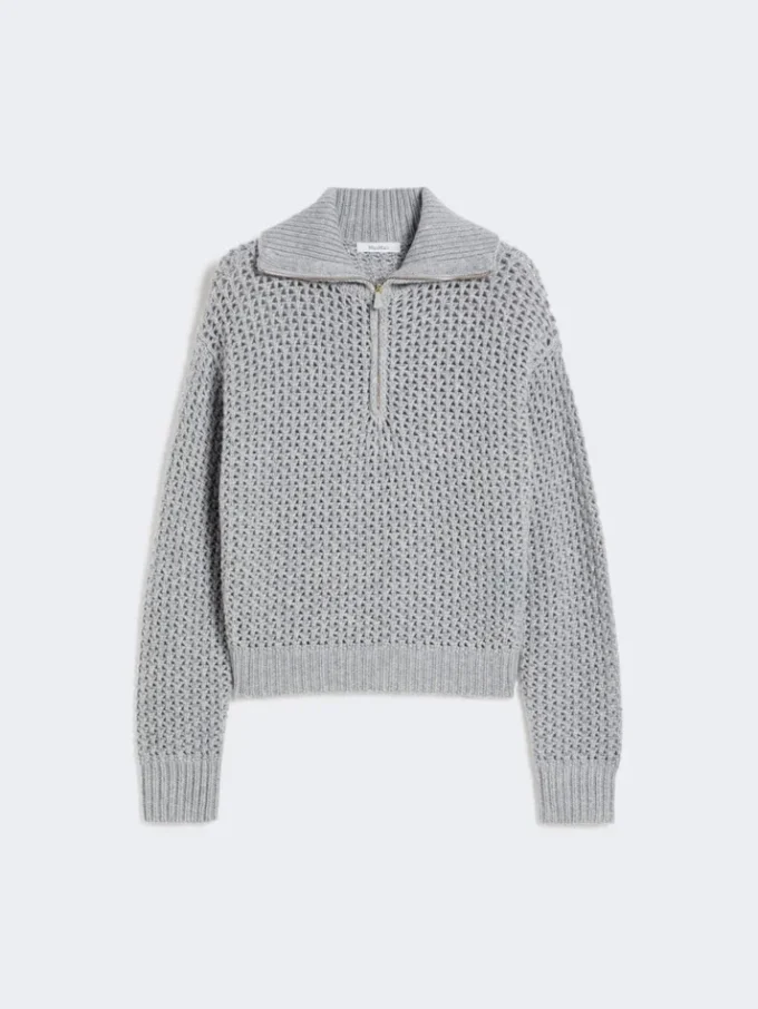 Sweter z wełny, kaszmiru i lureksu, jasnoszary