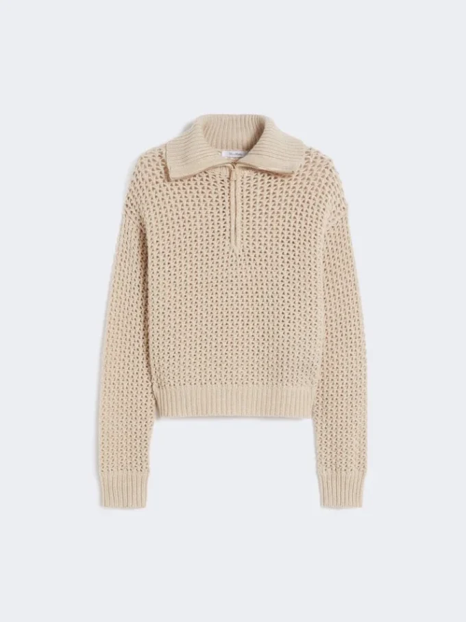Sweter z wełny, kaszmiru i lureksu, kolor albino